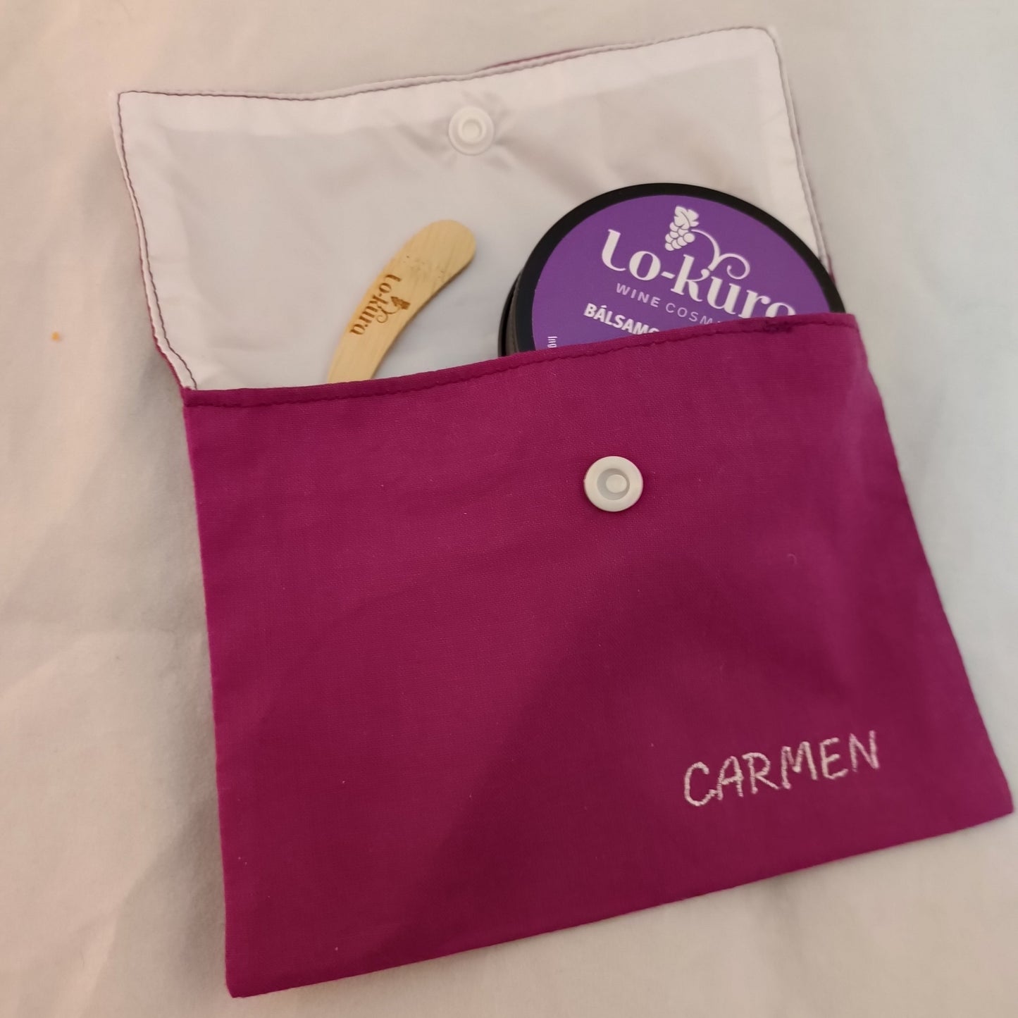 neceser impermeabilizado hecho a mano y bálsamo multifunción para pieles sensibles con paleta de aplicación de bambú