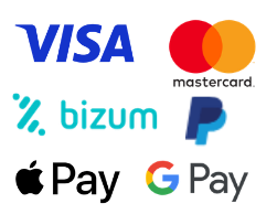 Imagen de métodos de pago en web: visa, mastercard, bizum, paypal, google pay y apple pay